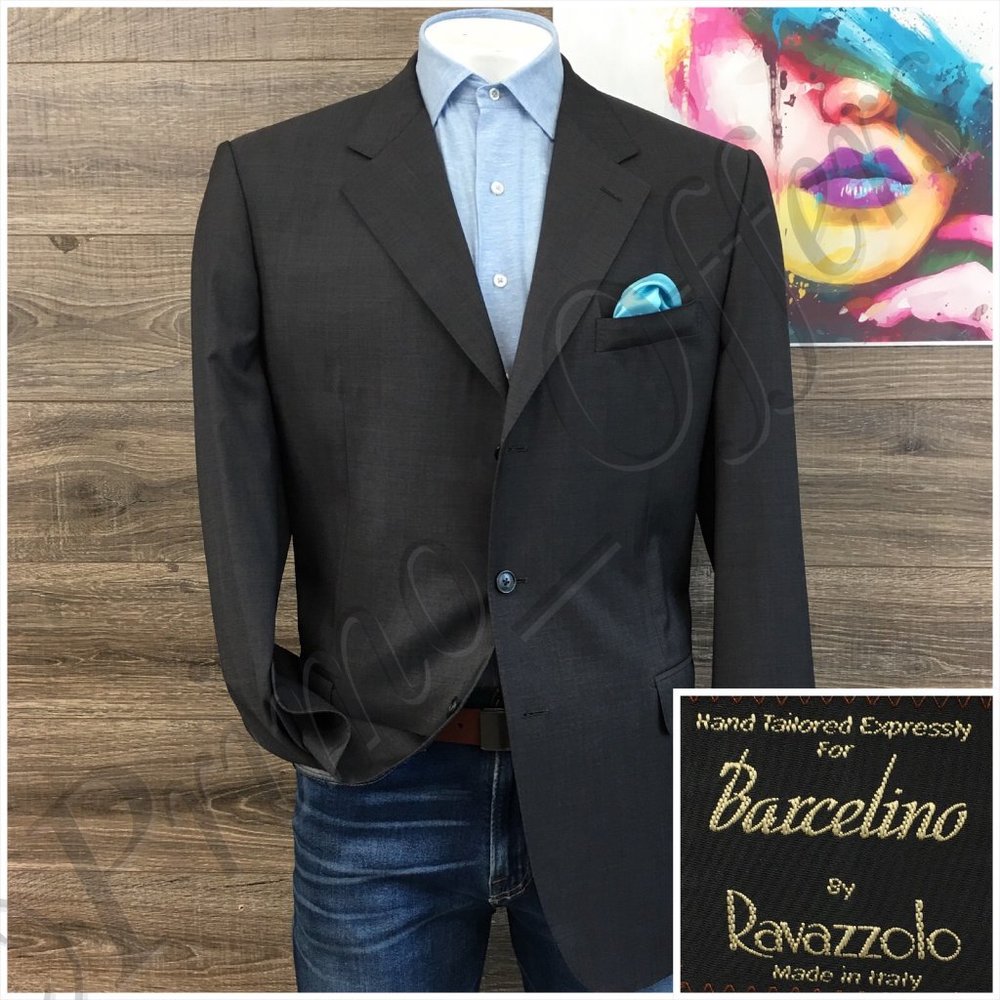 Barcelino Mens Blazer Sport Coat Three Button Casual Jacket Size 46L Wool Suits